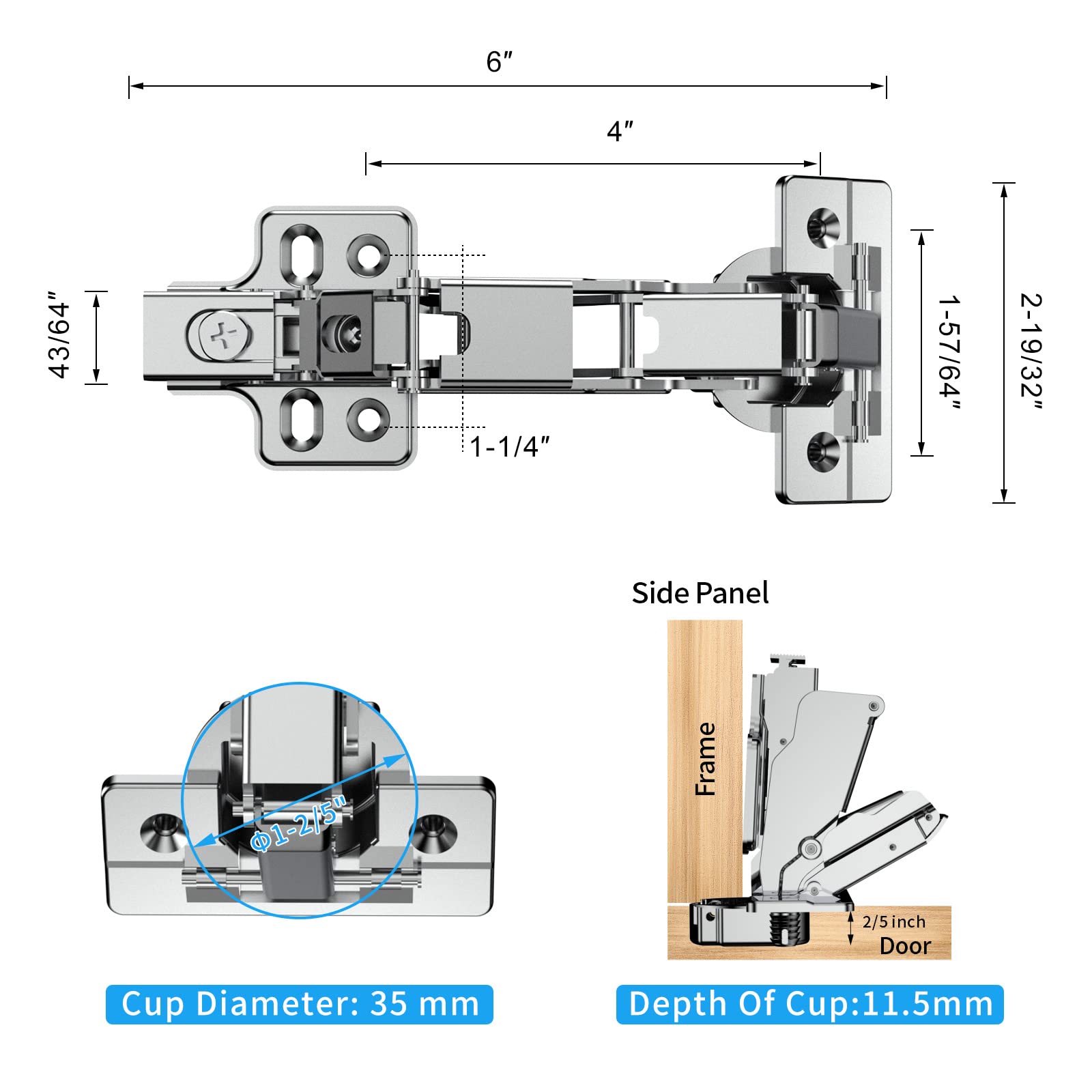 Soft close action prevents slams and reduces noise with Chibery hinges.