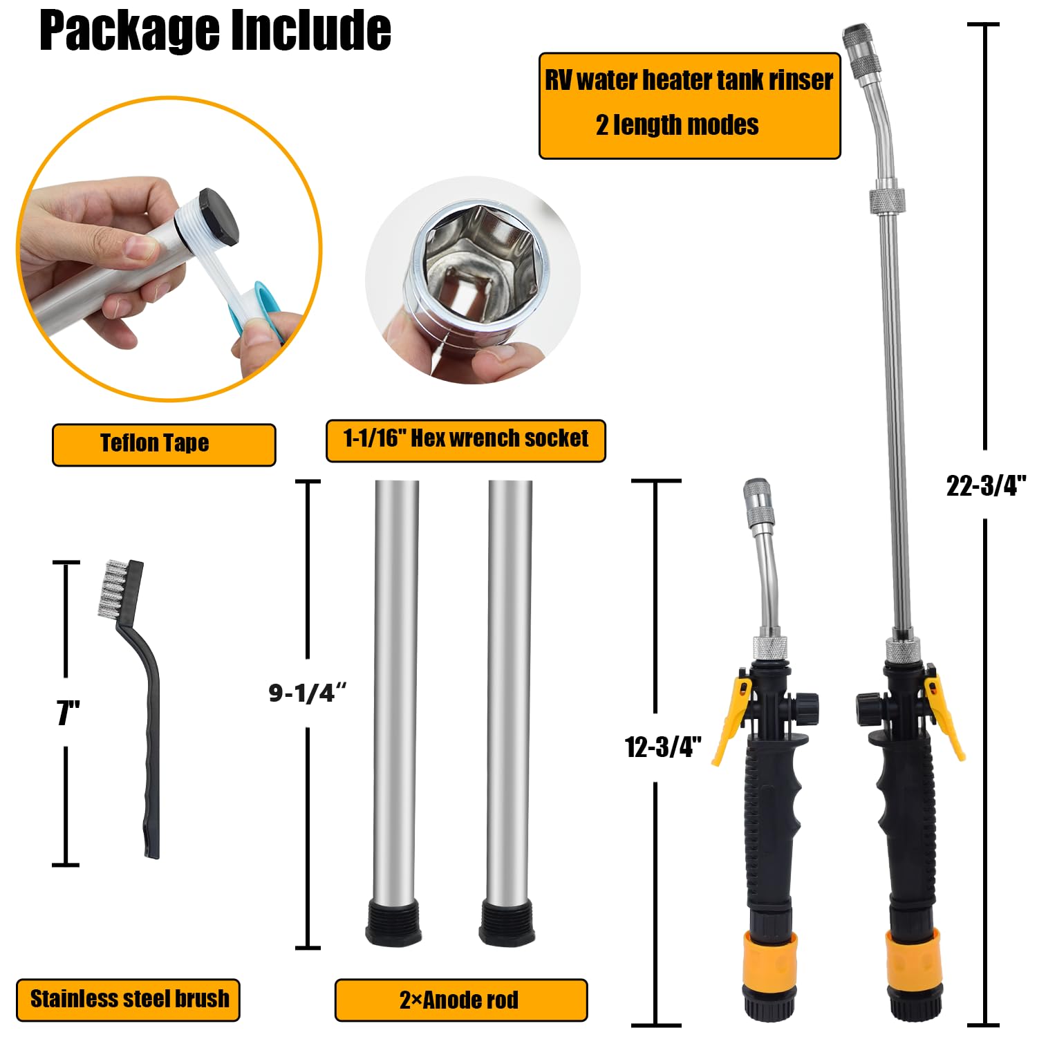 Chicarry flush wand cleans sediment from RV water heater for clearer hot water