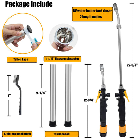 Chicarry flush wand cleans sediment from RV water heater for clearer hot water