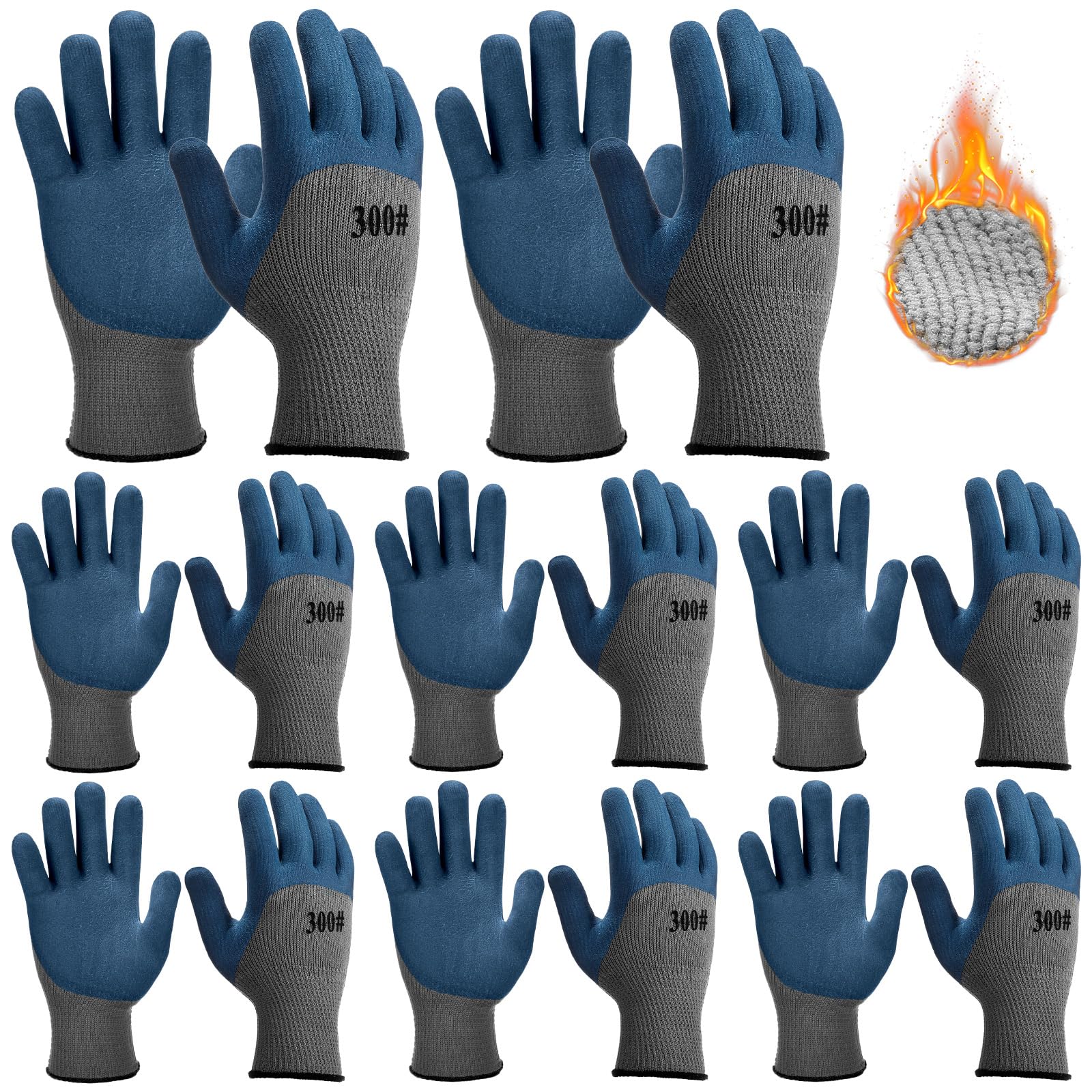 Chicingyou winter work gloves blue pack with non-slip rubber palm for cold-weather grip