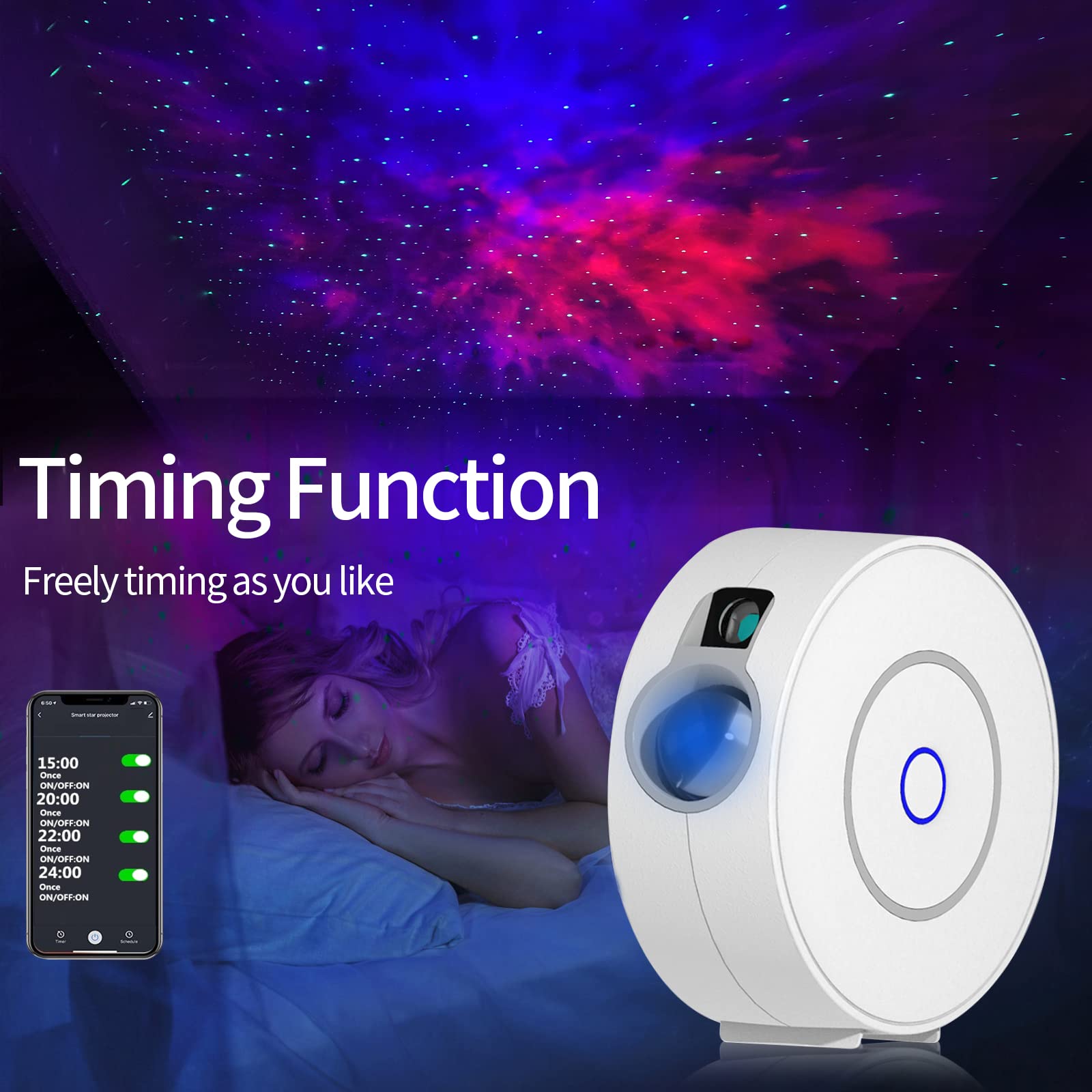 CHIGIH Smart Galaxy Projector smart life app enables easy, remote control.