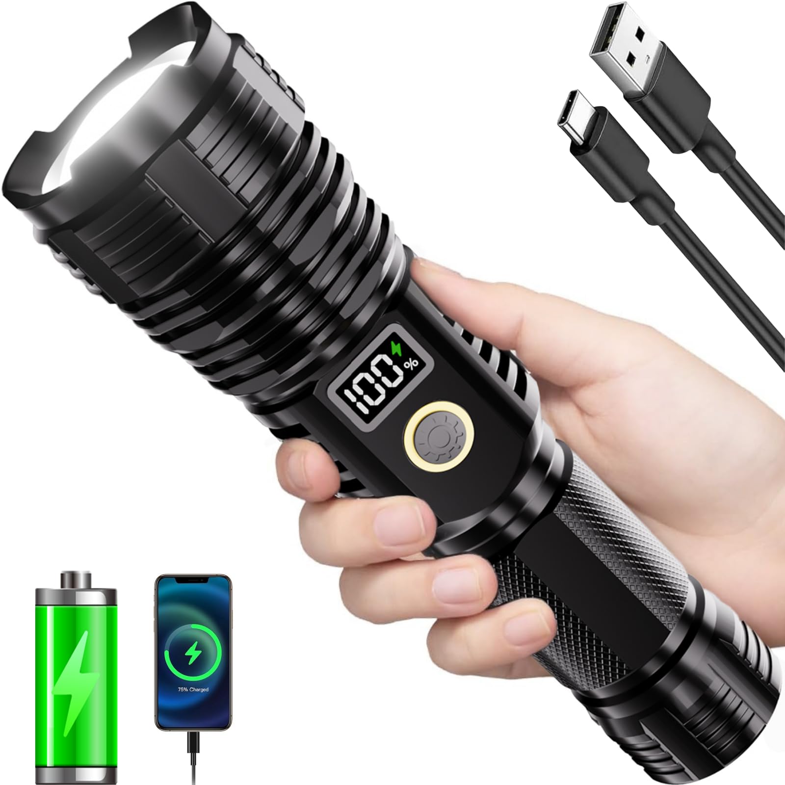 CHILDBOT 10000LM flashlight front view for powerful night illumination