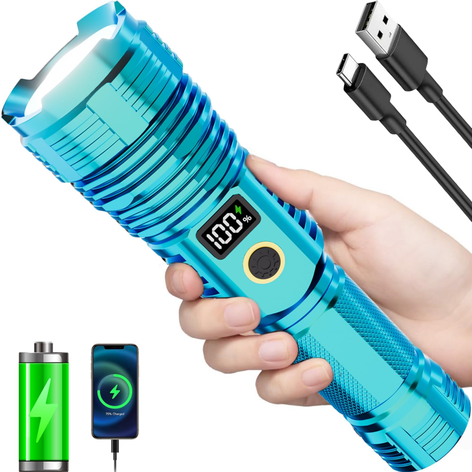 CHILDBOT high-lumens flashlight with zoomable beam for clear outdoor visibility.