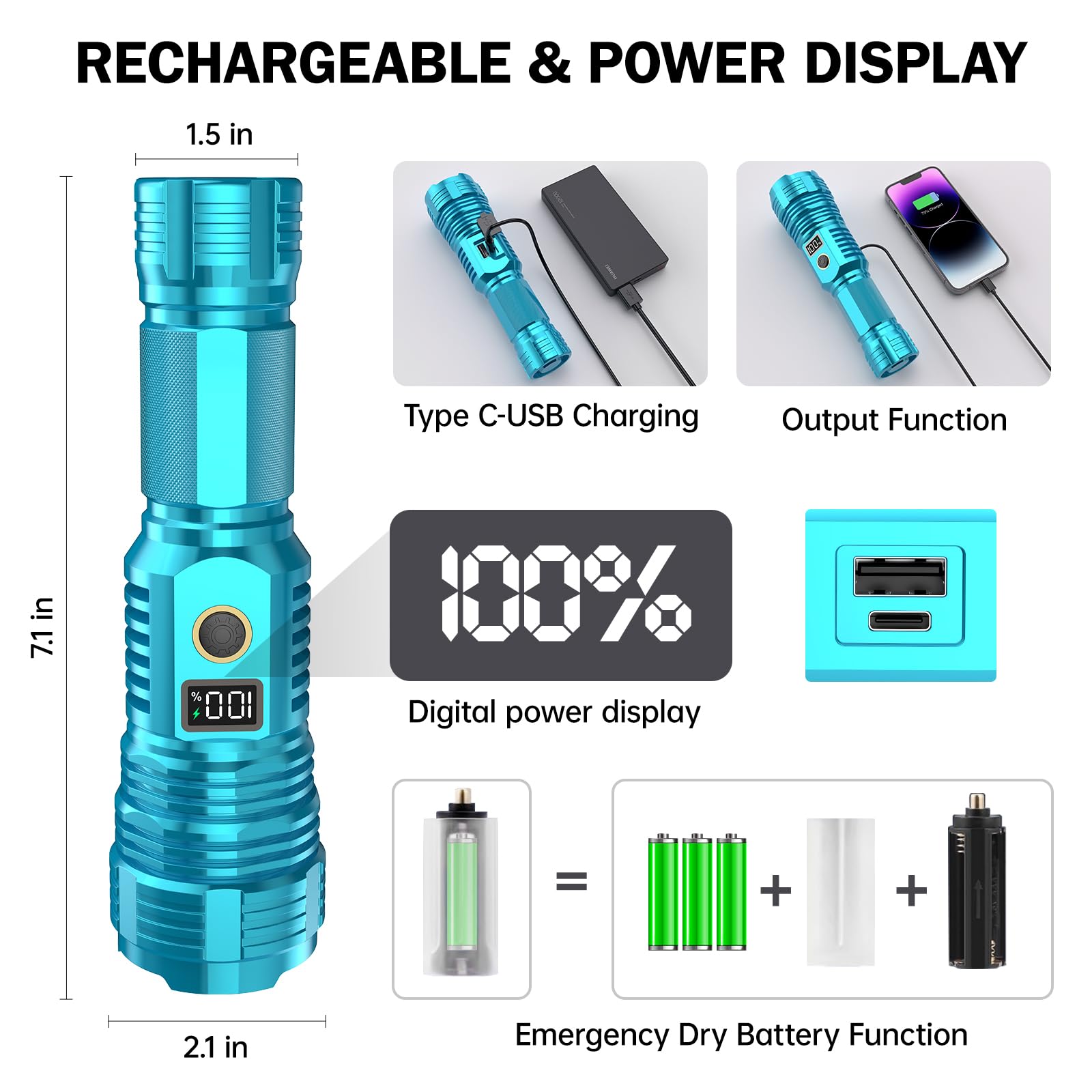 CHILDBOT flashlight with USB Type-C charging for fast recharging.