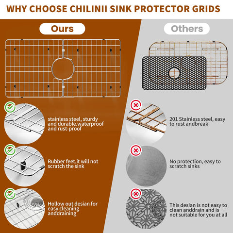 Chilinii anti-scratch raised grid minimizes marks and noise during washing.