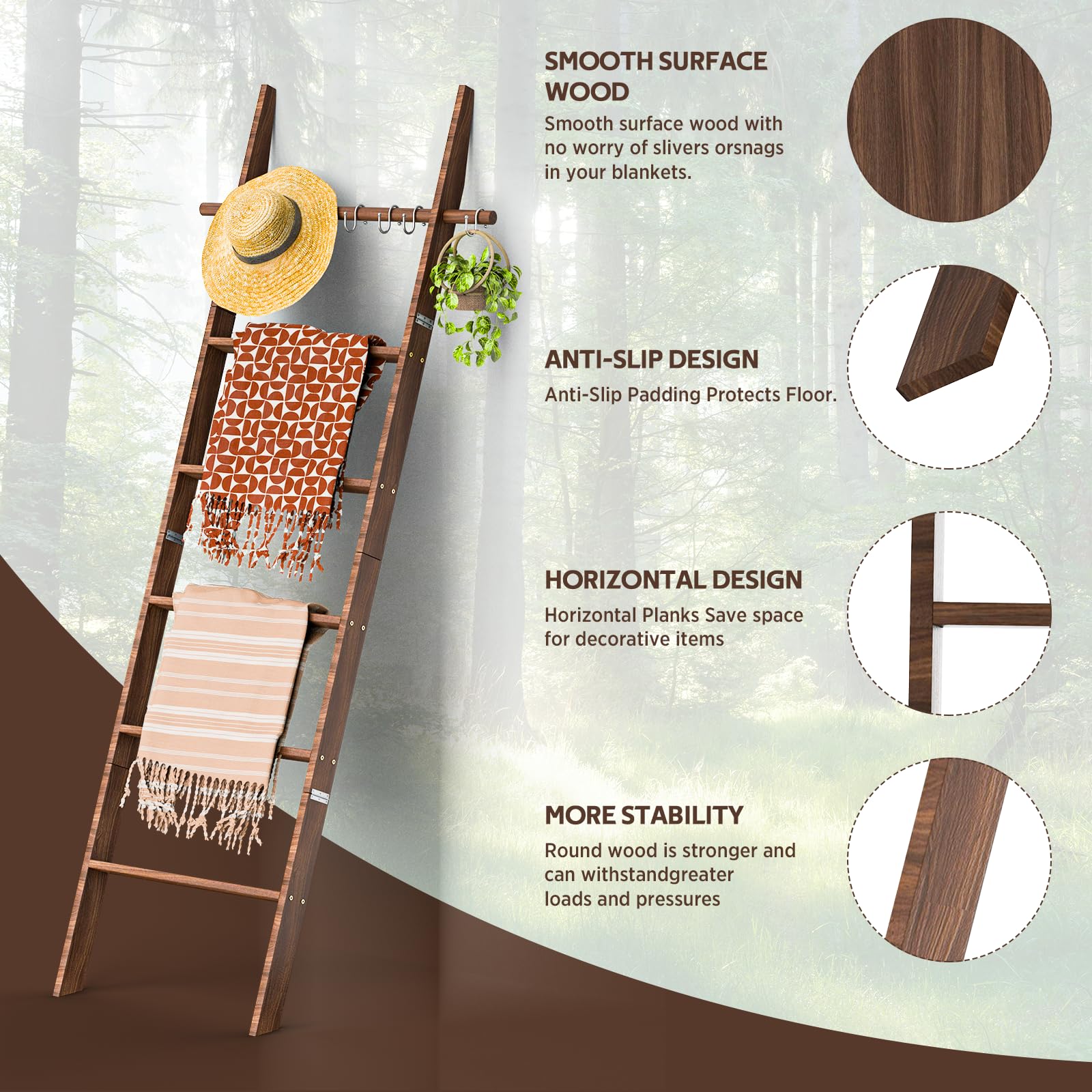 chilinii Farmhouse 6ft ladder by fireplace, cozy textile display