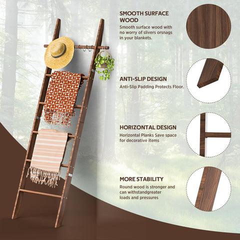 chilinii Farmhouse 6ft ladder by fireplace, cozy textile display