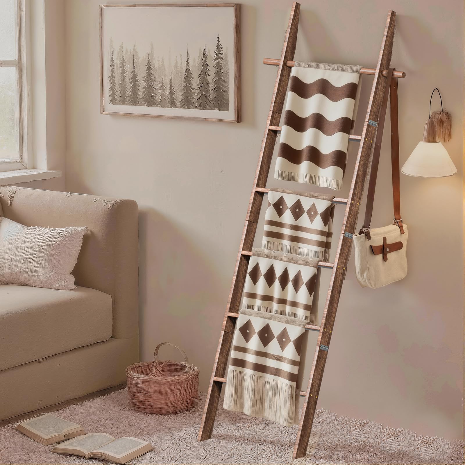 chilinii Farmhouse 6ft ladder in living room, ideal for quilts and throws