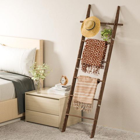 chilinii Farmhouse 6ft wooden blanket ladder full length, rustic living room decor