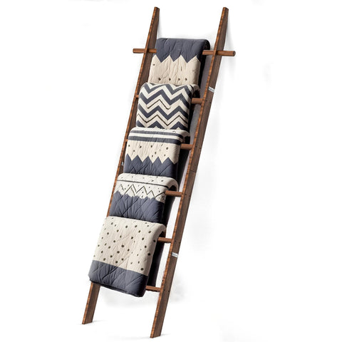 chilinii Farmhouse 6ft wooden blanket ladder side view, sturdy display for blankets