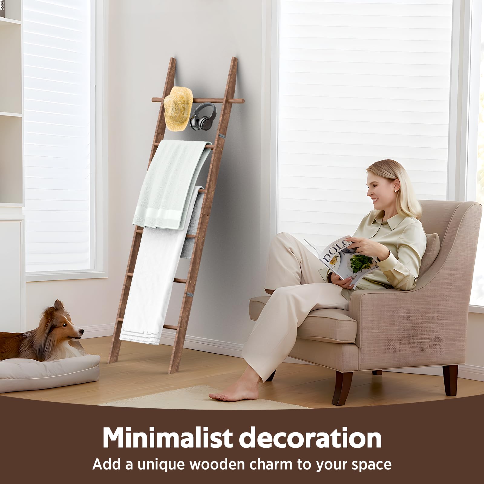 chilinii Farmhouse 6ft wooden ladder empty display, ready for seasonal decor