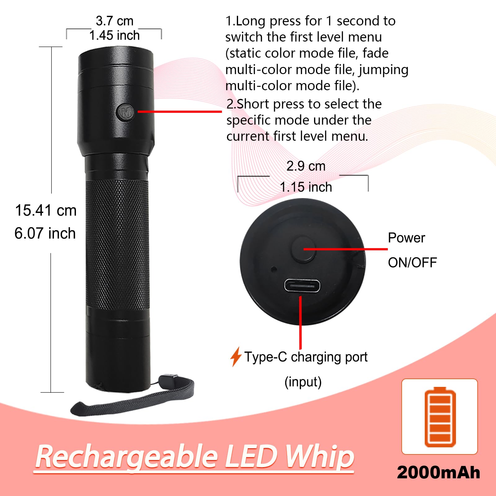CHINLY fiber optic whip featuring 140 fibers for vibrant glow along its length.