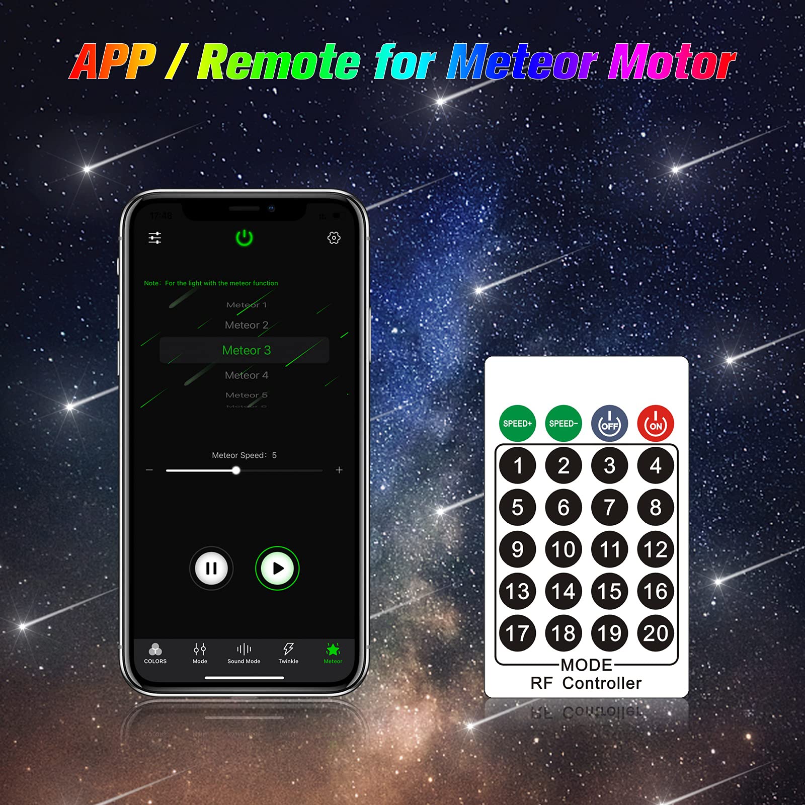 CHINLY remote included for easy meteor mode switching anytime.