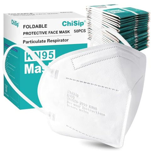 ChiSip KN95 masks, 50-pack, sealed pouch for grab-and-go protection