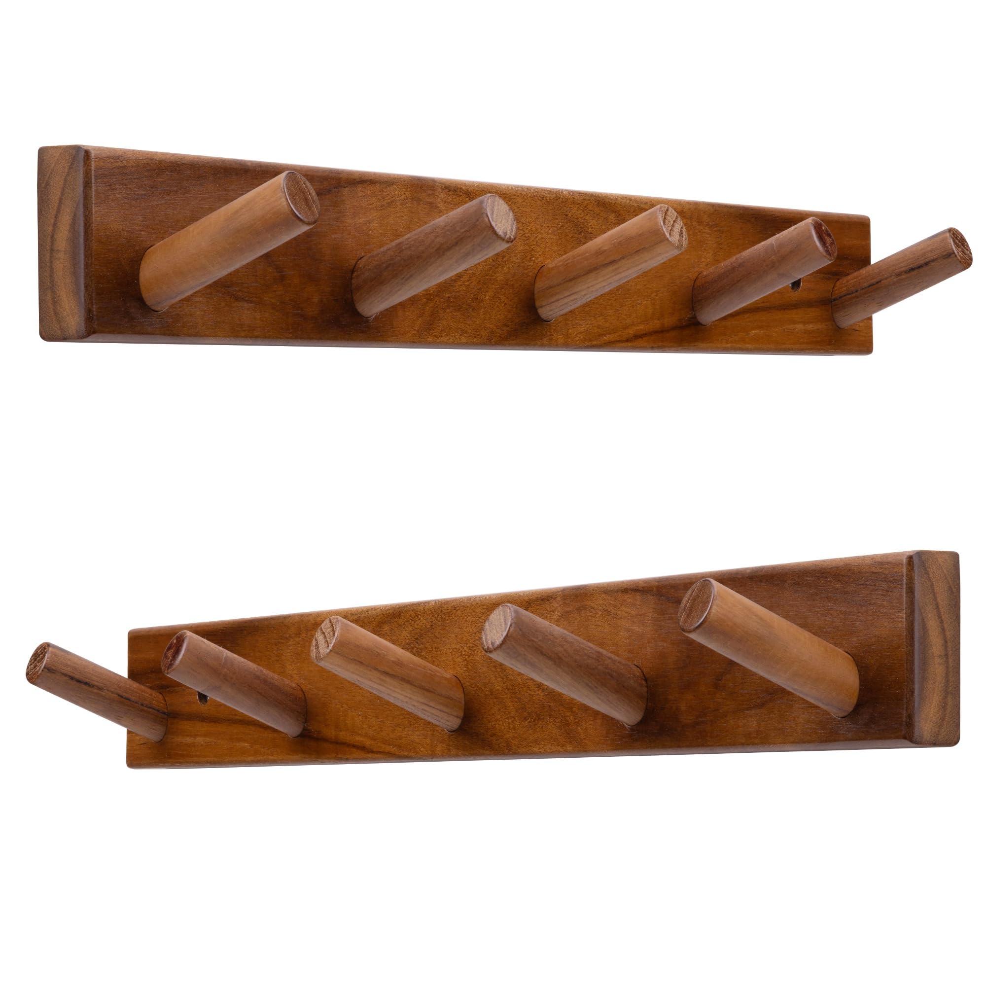 Chiumay teak wall hooks set of two for coats, hats, and towels.