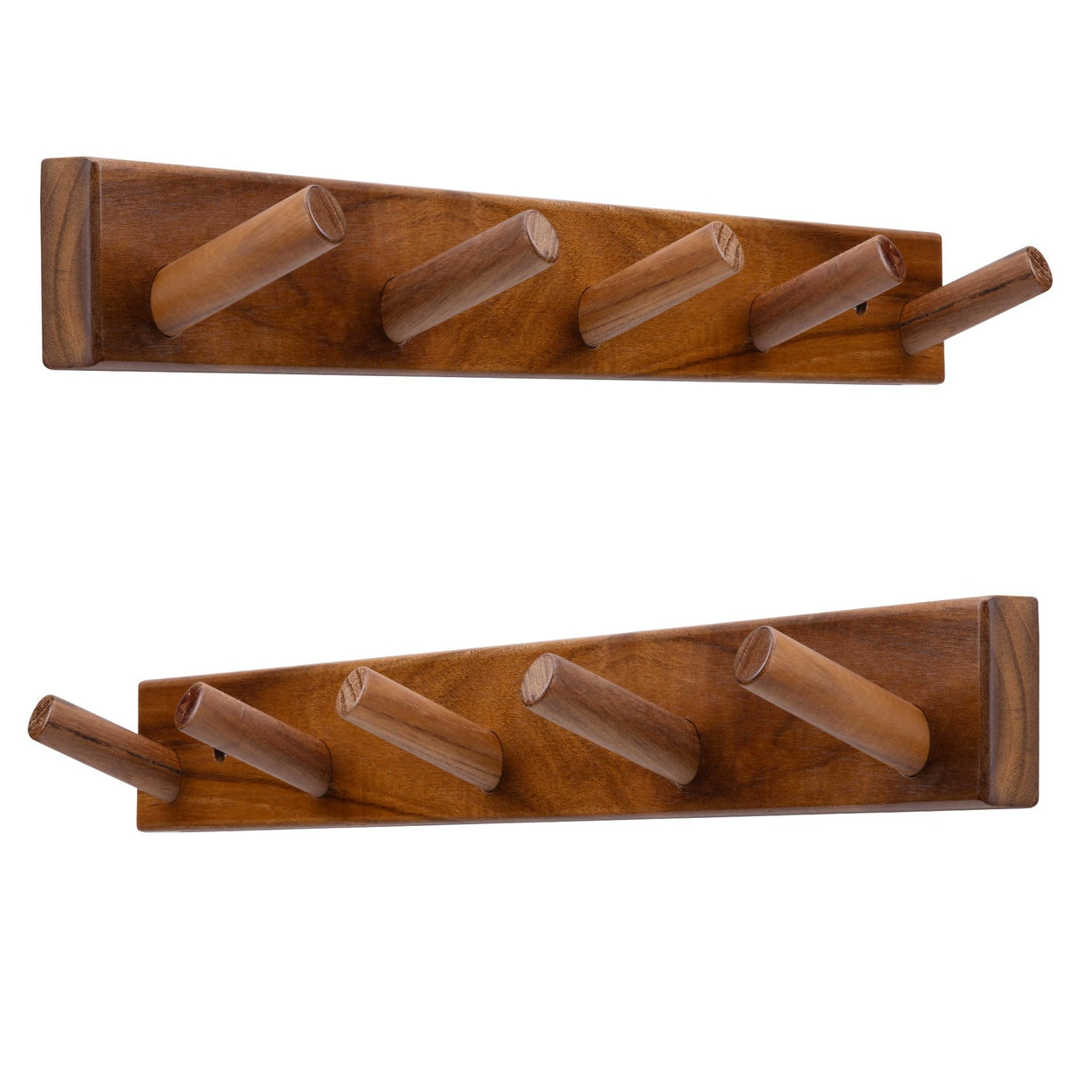 Chiumay teak wall hooks set of two for coats, hats, and towels.