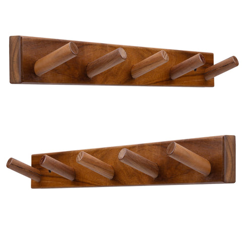 Chiumay teak wall hooks set of two for coats, hats, and towels.