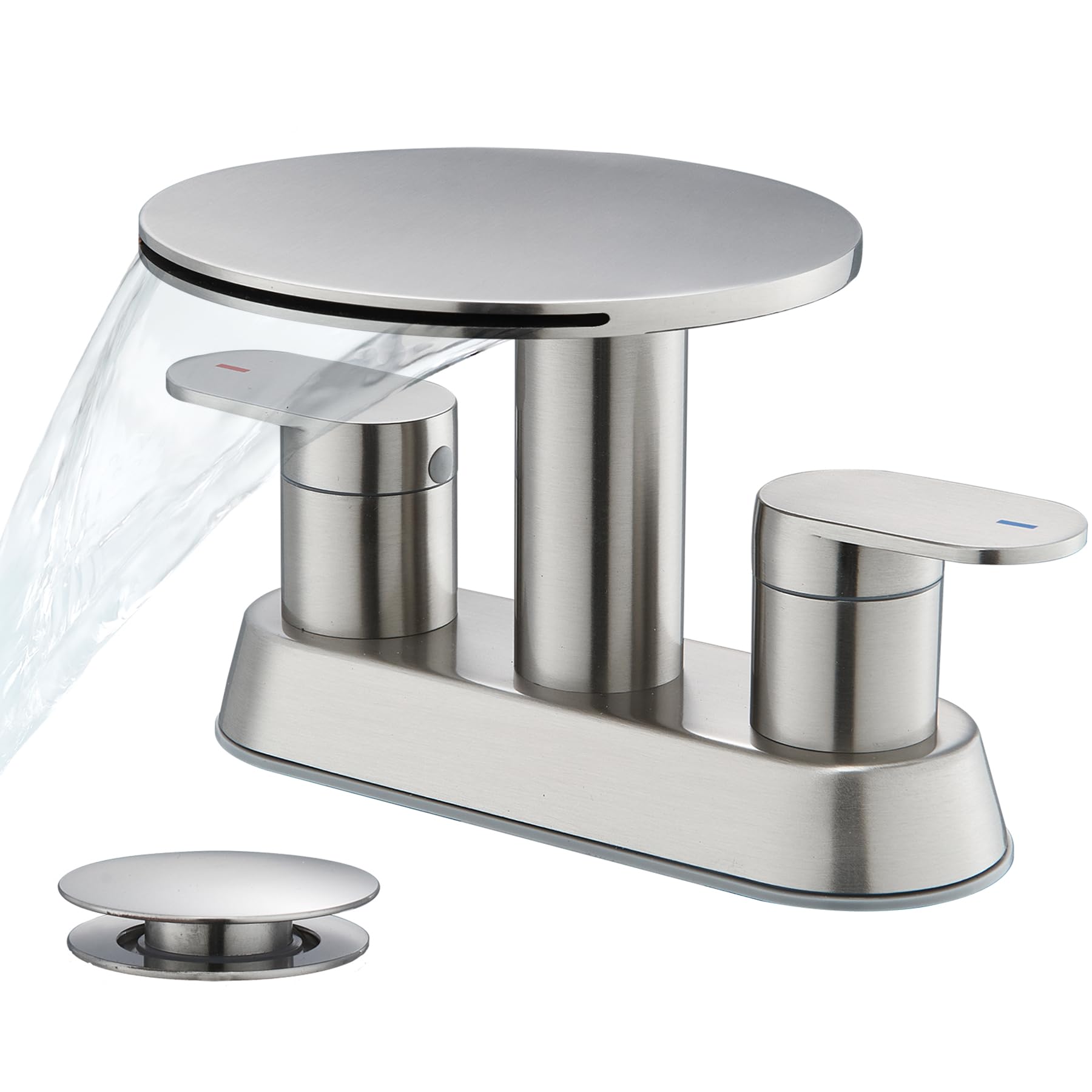 Chivina waterfall faucet with 3-hole brushed nickel for a sleek, durable bathroom setup