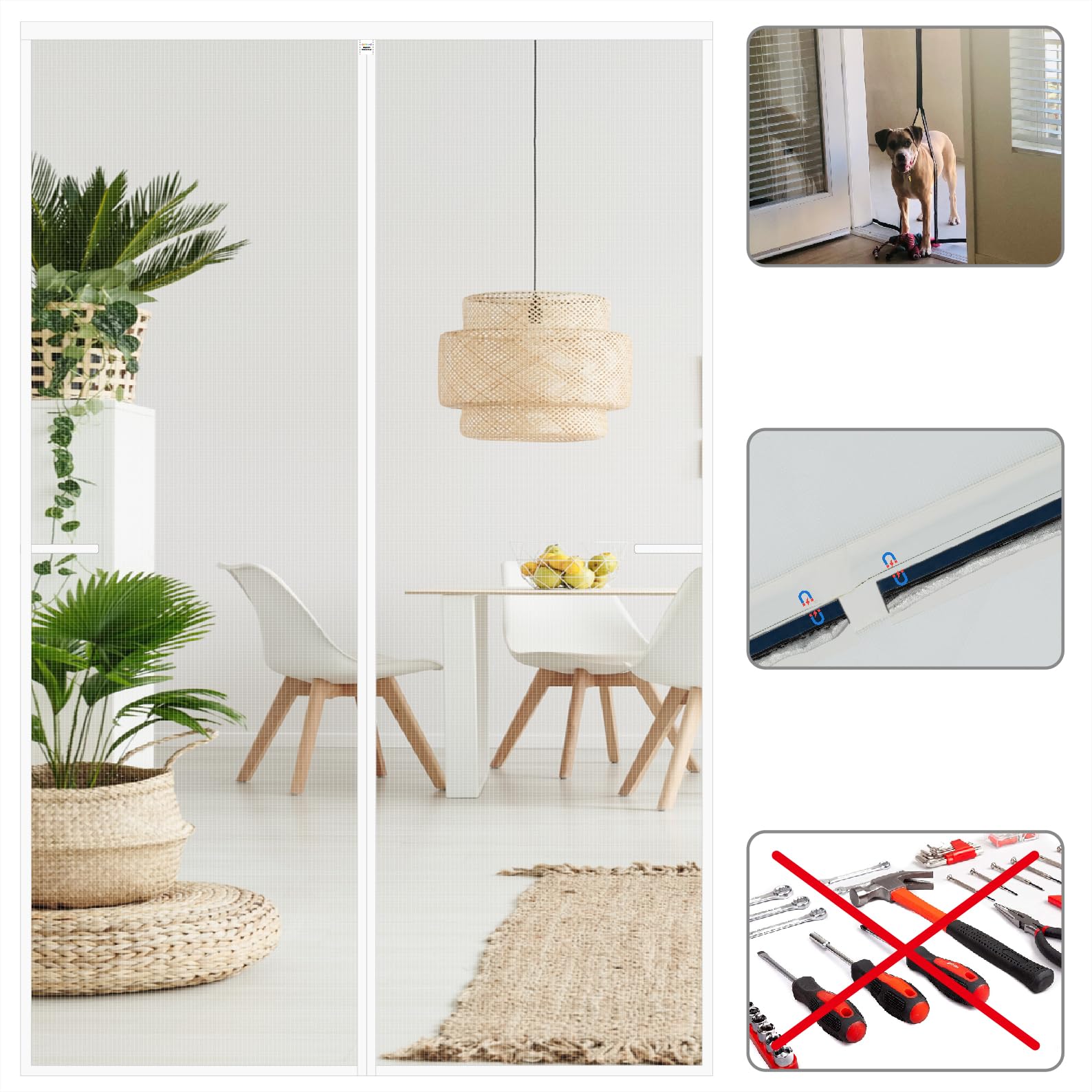 CHIYUNS white screen door mesh with magnet closure blocks bugs and lets air flow