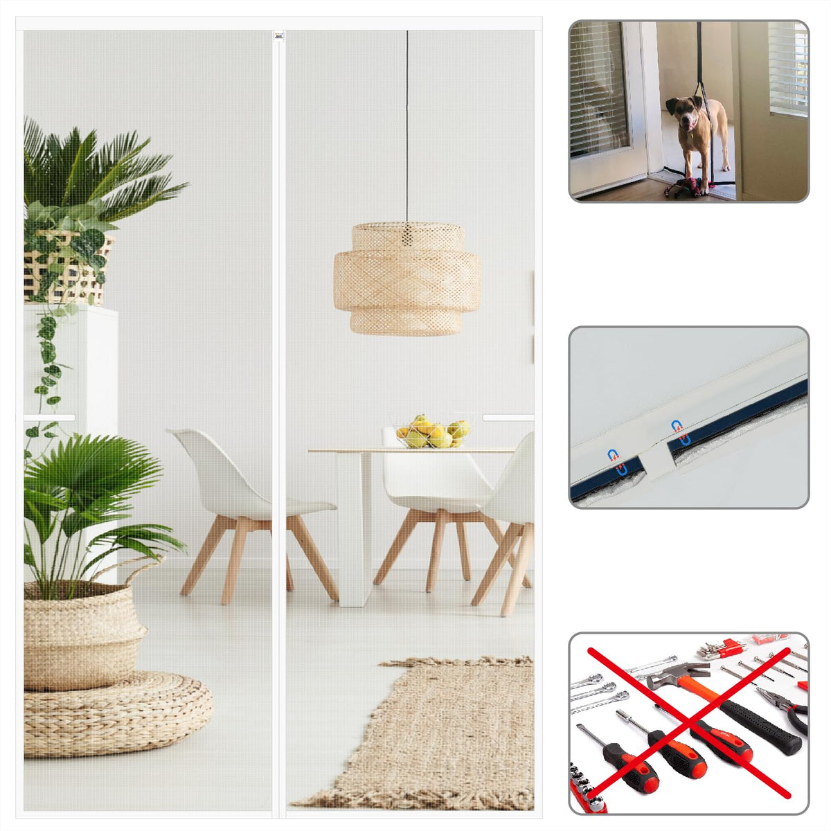 CHIYUNS white screen door mesh with magnet closure blocks bugs and lets air flow