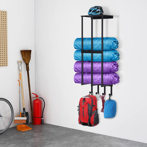 CHJgroup wall storage with four hooks for gear like ropes and bags, tidy setup