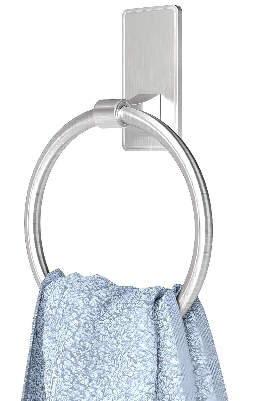 CHJgroup towel ring with adhesive installation protects walls while providing easy access.