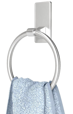 CHJgroup towel ring with adhesive installation protects walls while providing easy access.