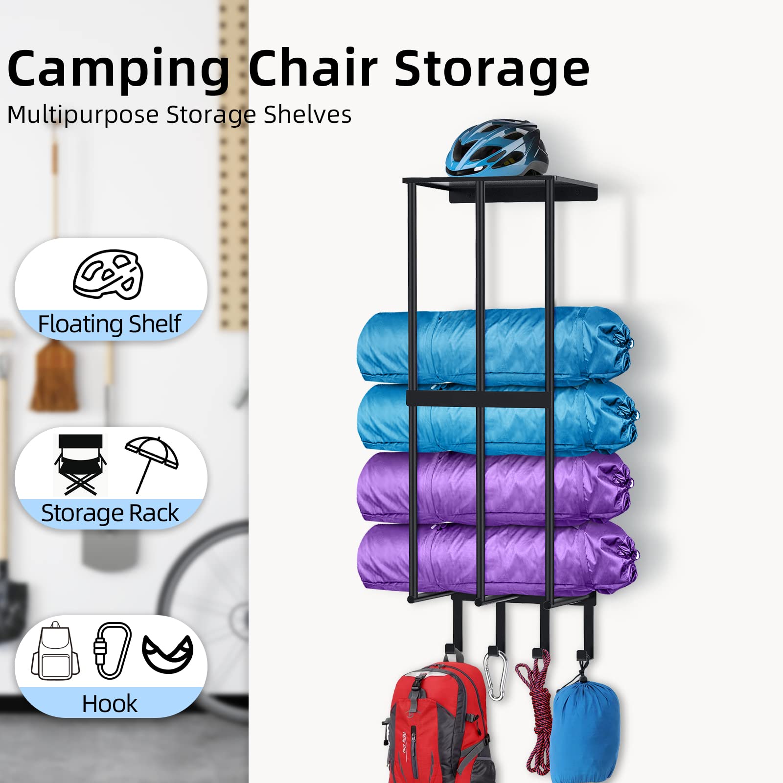 CHJgroup wall-mounted chair organizer with iron frame for durable garage storage