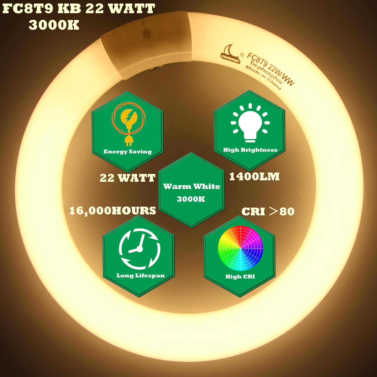 CHKADAWA 1400 lumens circle light enhances visibility with even illumination.