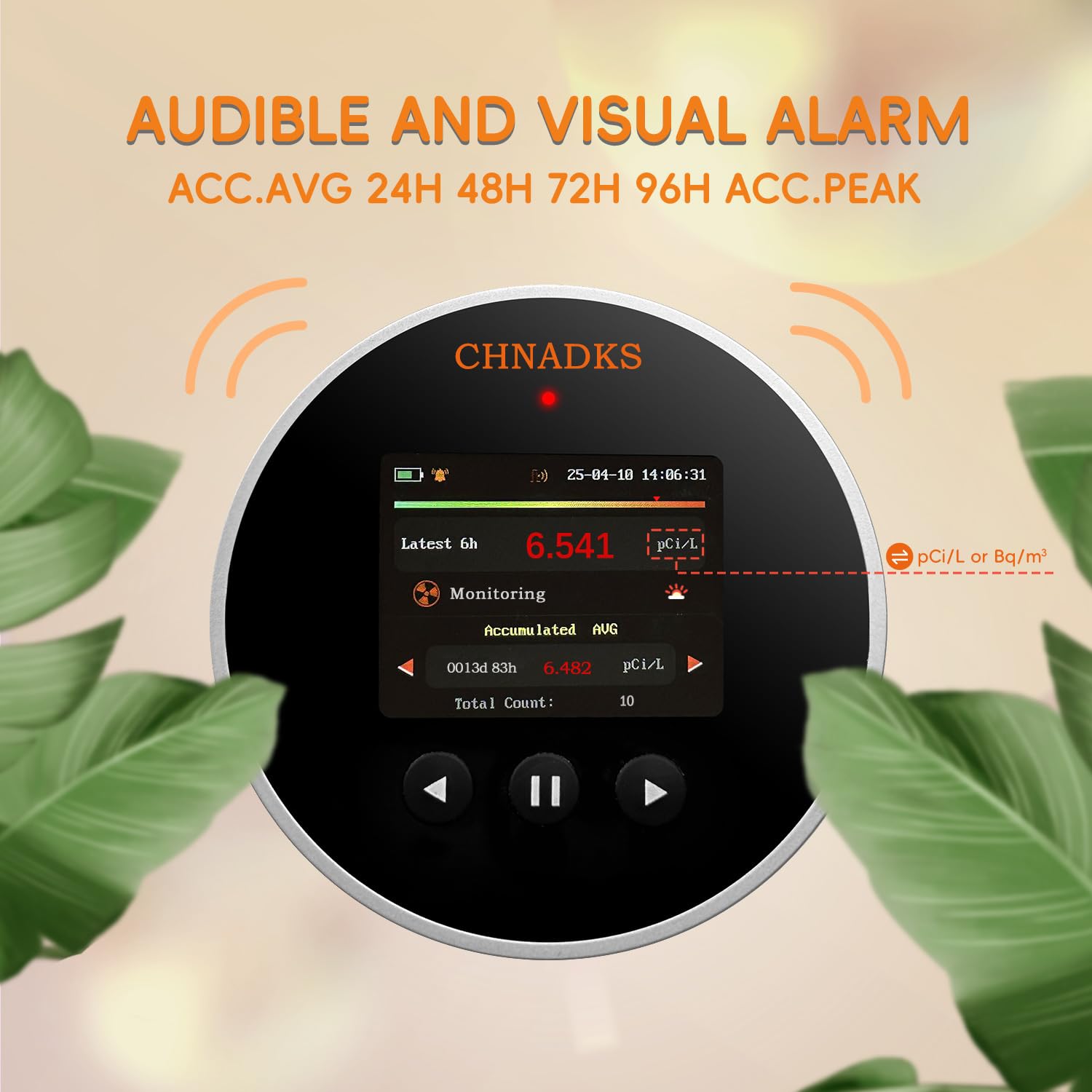 CHNADKS RM-65 audible alarm indicates elevated radon clearly