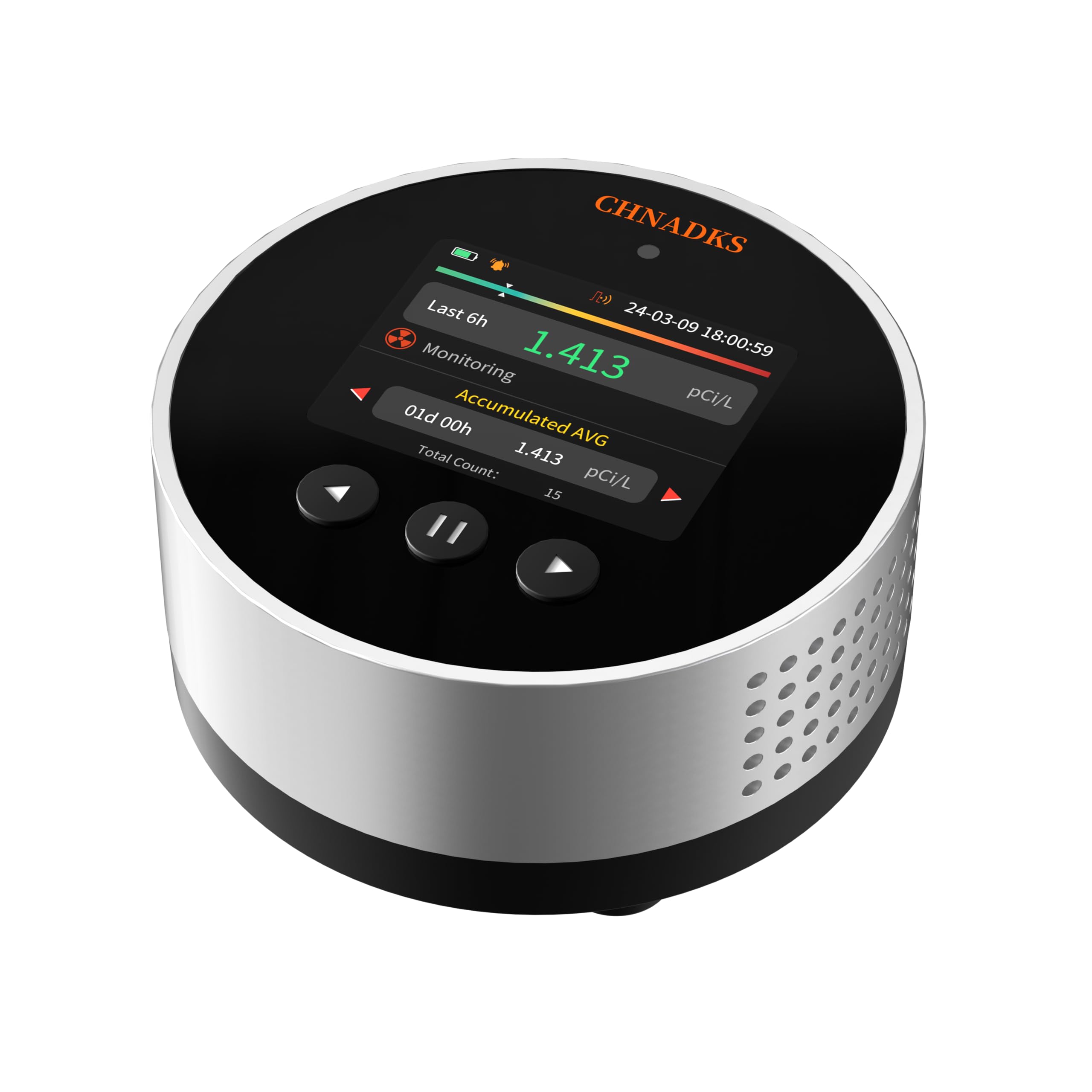 CHNADKS RM-65 front view with clear LCD for quick radon readings