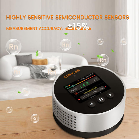 CHNADKS RM-65 LCD display shows real-time radon levels