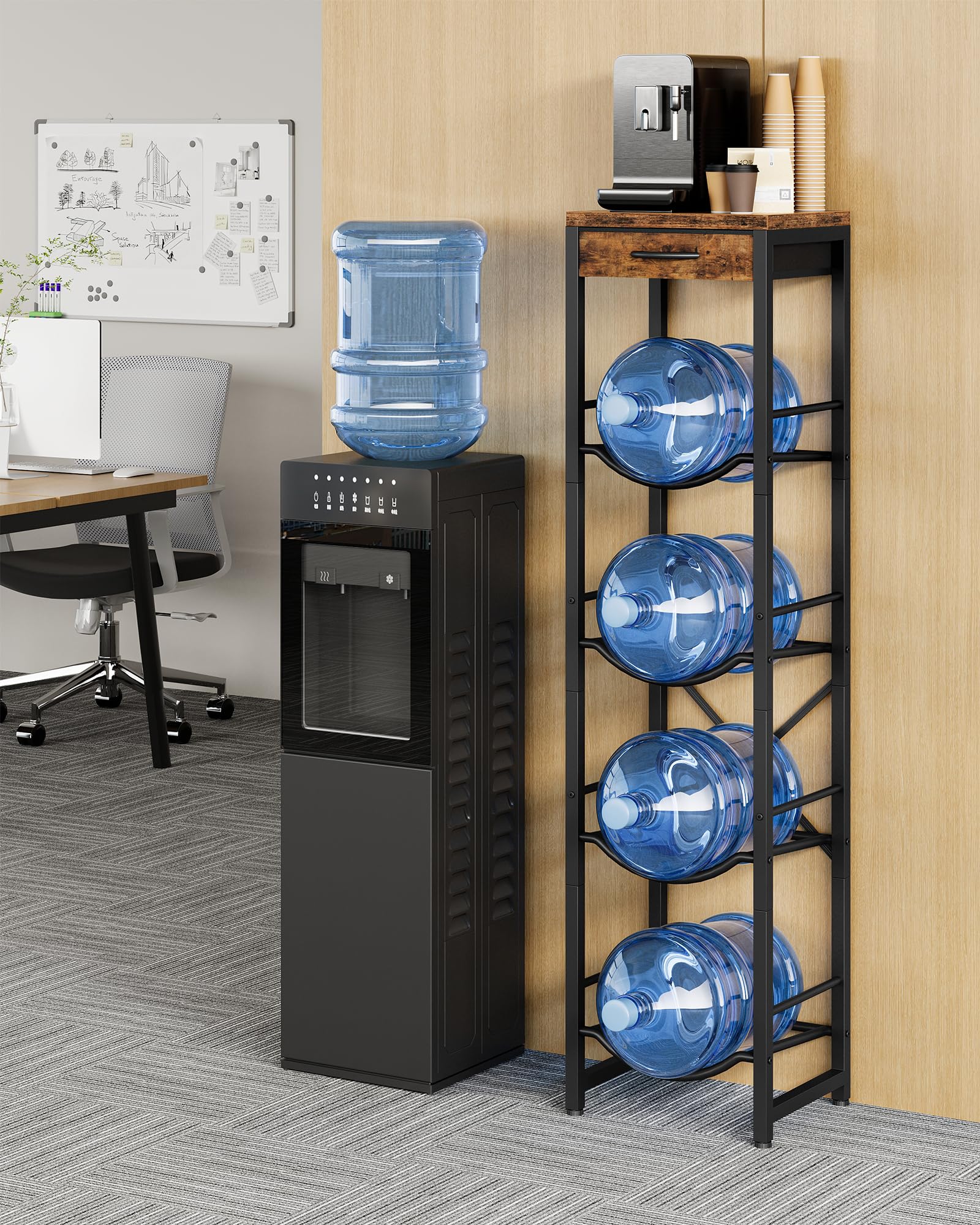 CHOEZON water jug storage shelf side view highlights vertical storage efficiency