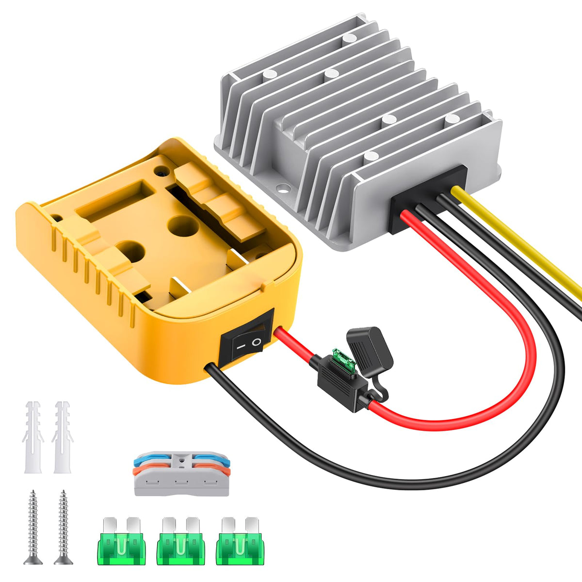 CHoiKWong battery-adapter for Dewalt 20V-12V provides secure fit and reliable 12V power.