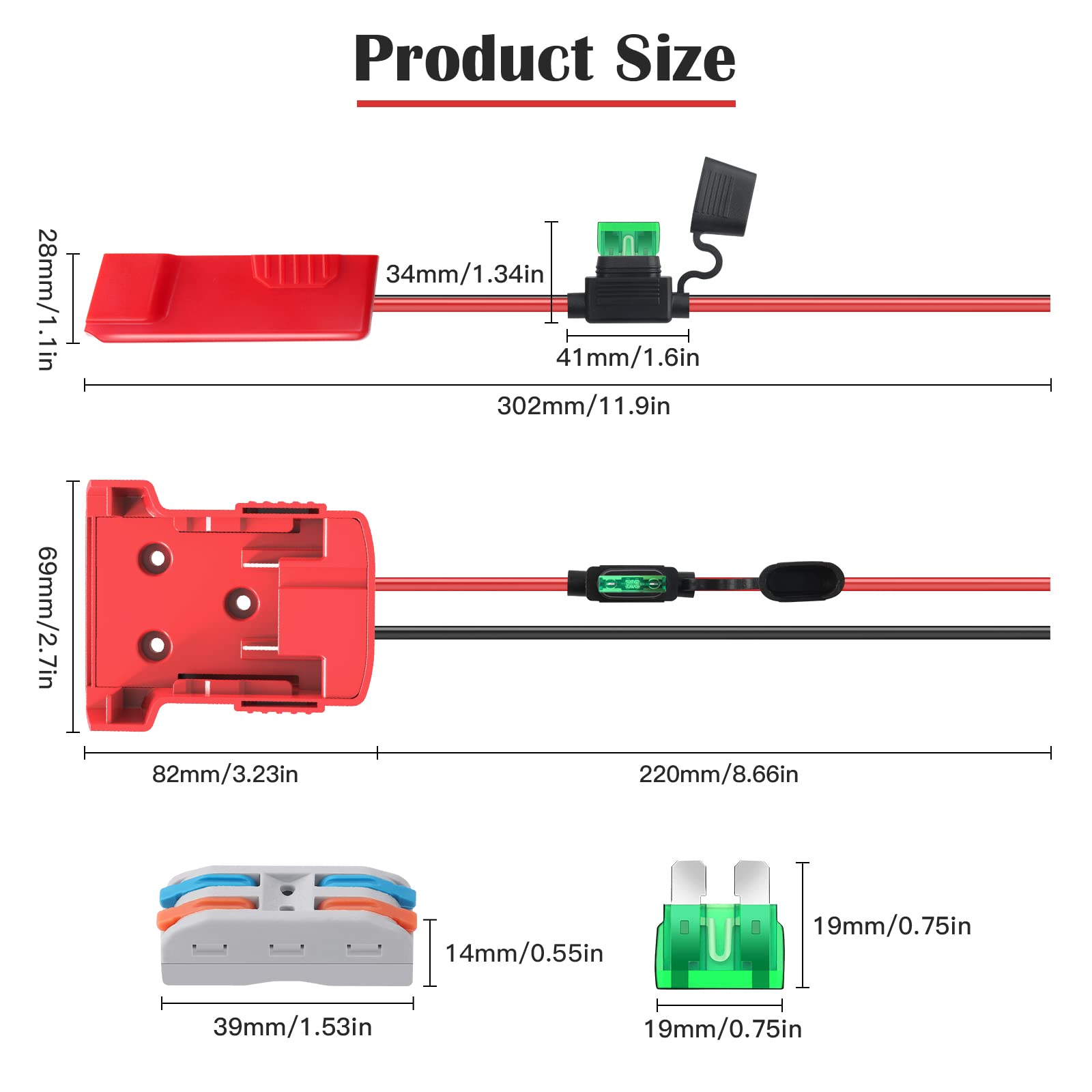 Package includes two adapters, six fuses, and two wiring terminals