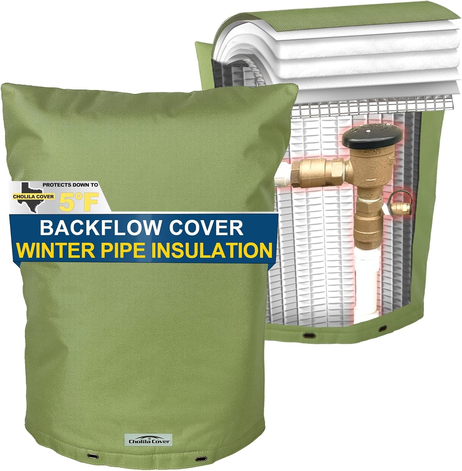 Cholila Cover backflow insulated cover, 18x34 inches, front view, weatherproof outdoor protection