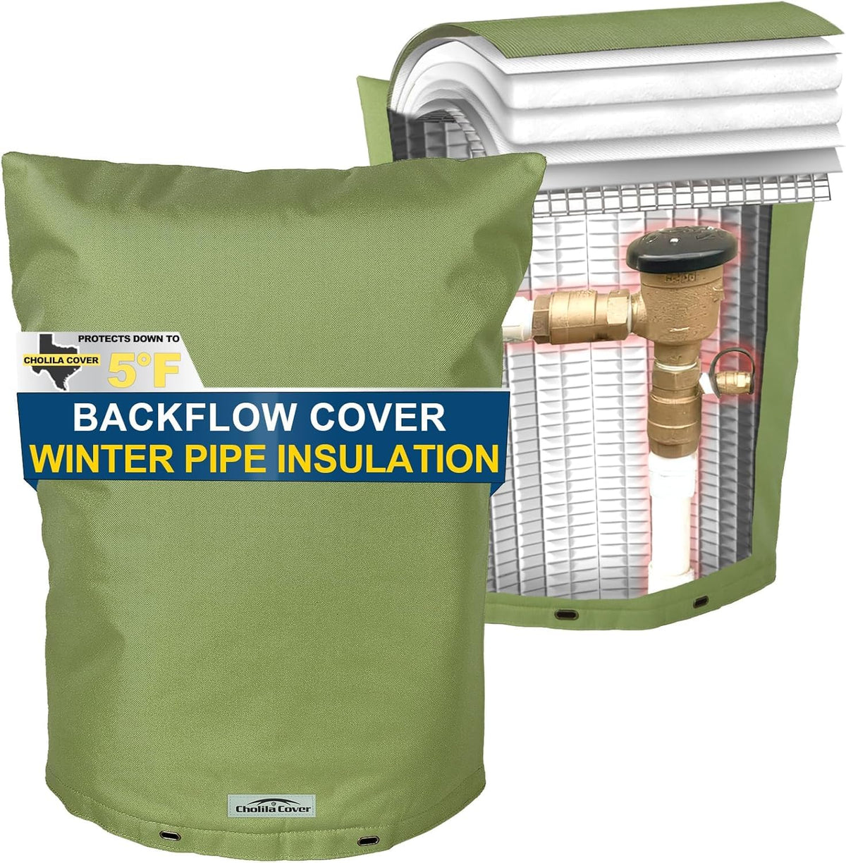 Cholila Cover backflow insulated cover, 18x34 inches, front view, weatherproof outdoor protection