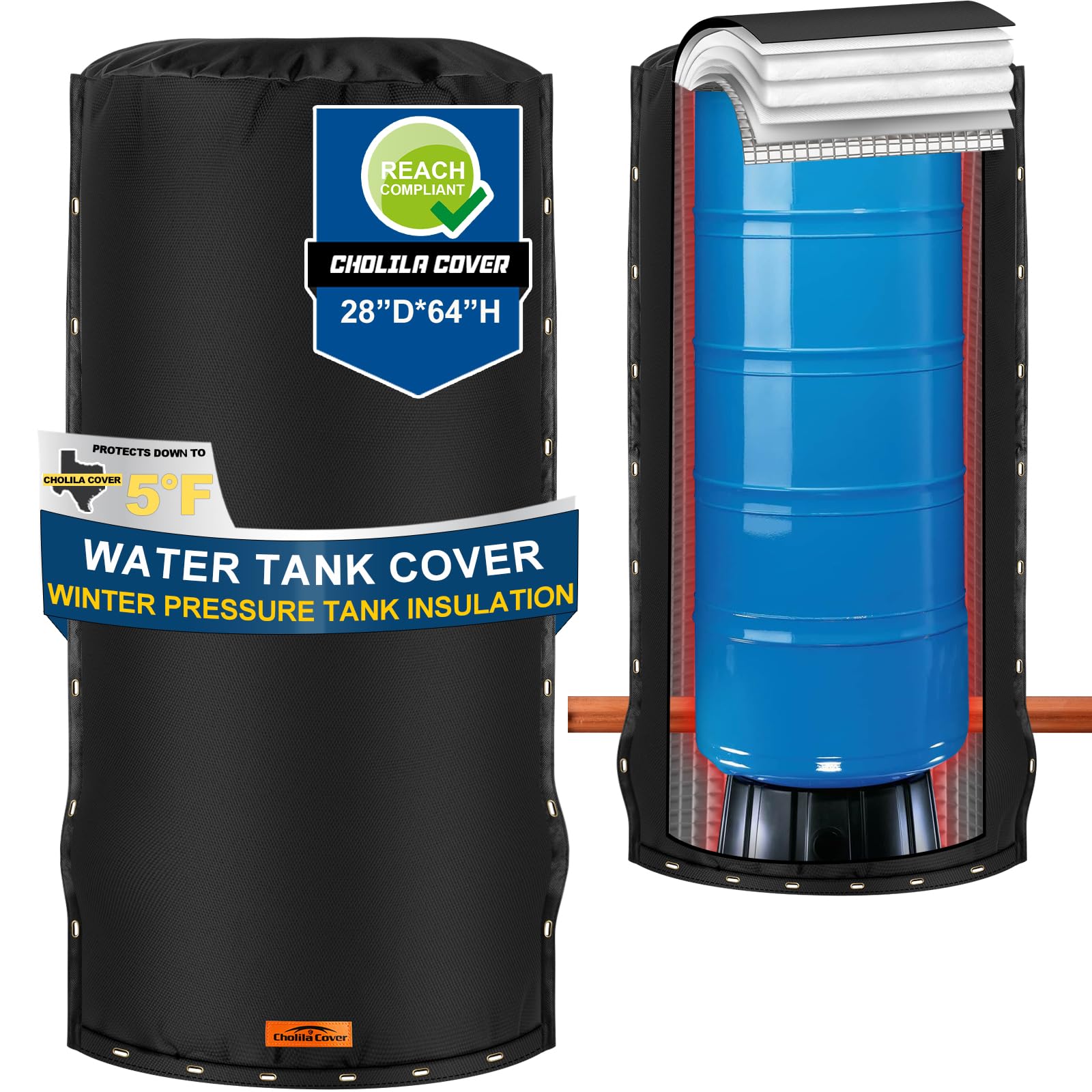 Cholila Cover Snap Round Water Tank Cover, front view, showcasing outdoor winter protection