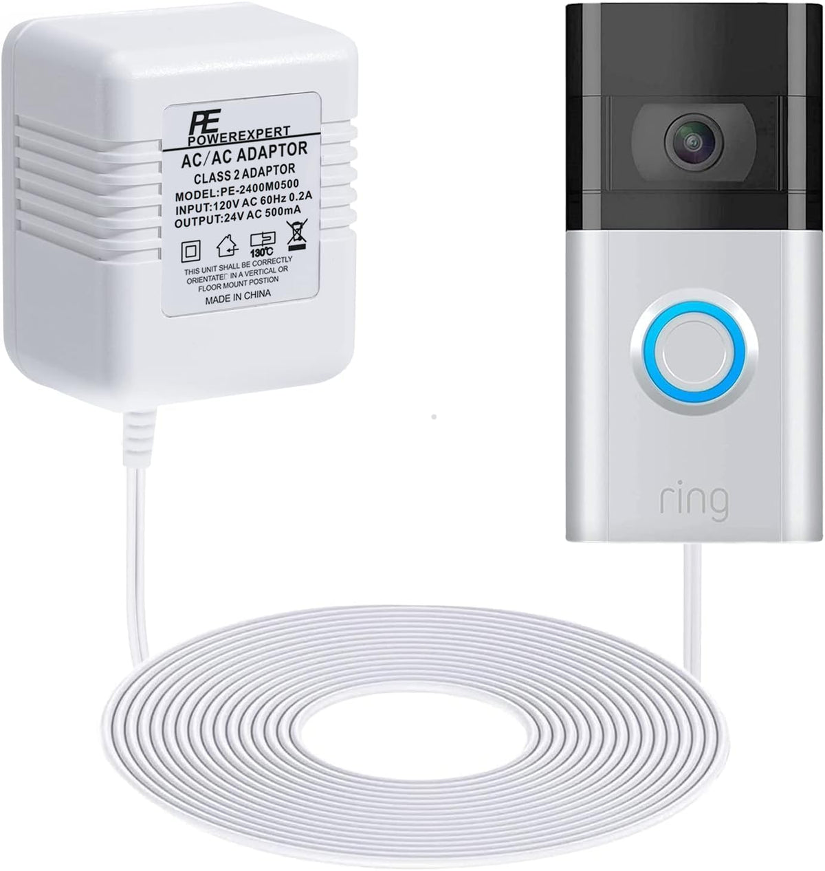ChooKaChoo 24V doorbell transformer with 16.4 ft cable for continuous power