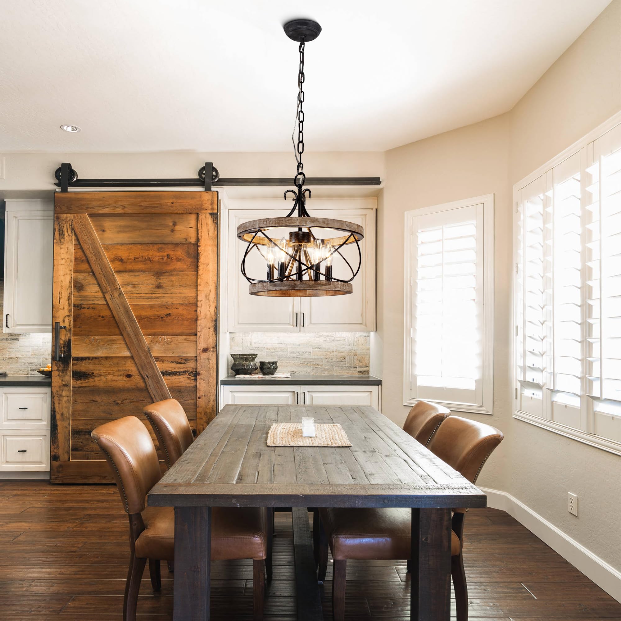 Chords Attic adjustable chain chandelier adapts to various ceiling heights.
