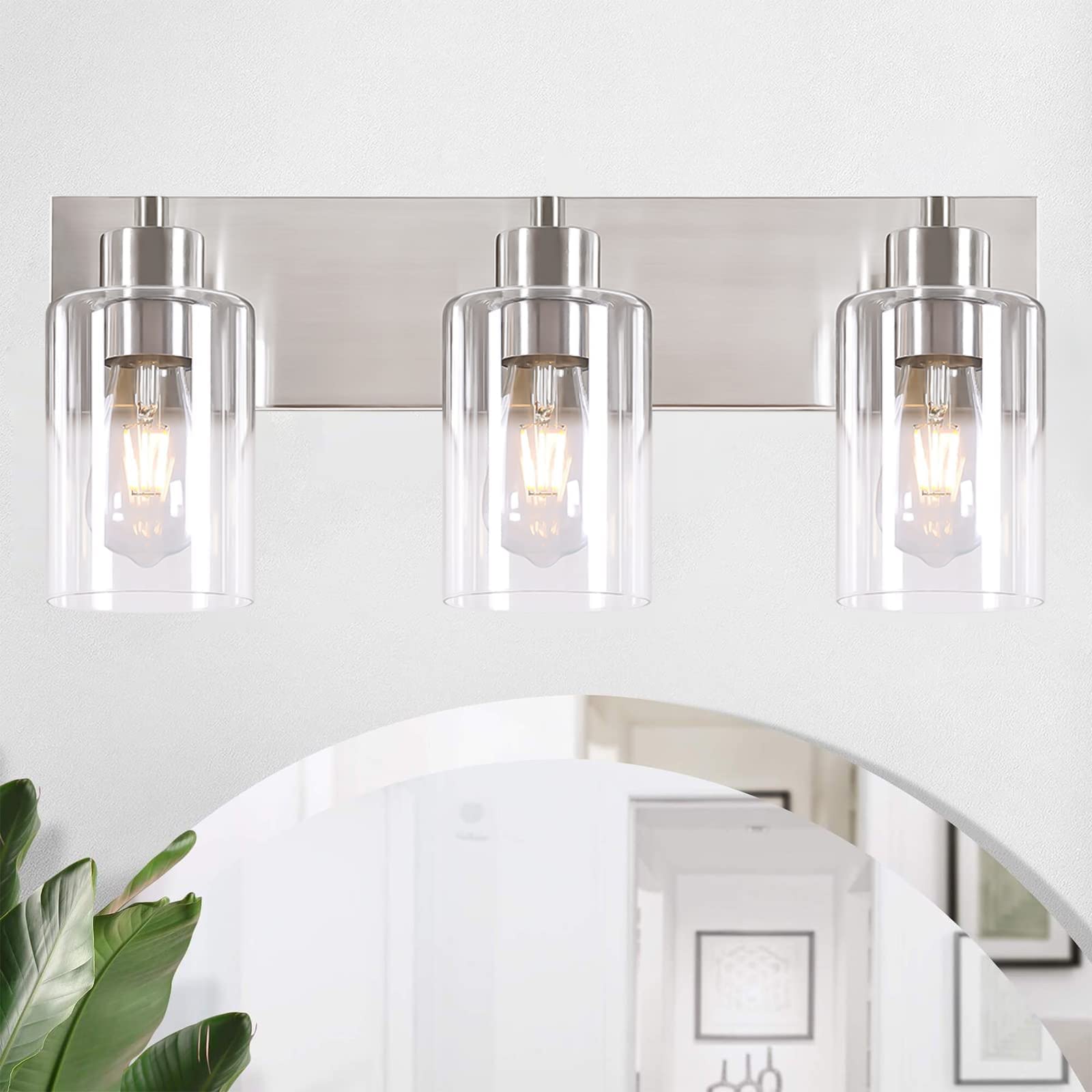 Chosenior 3-light vanity light over mirror provides bright, even bathroom illumination.