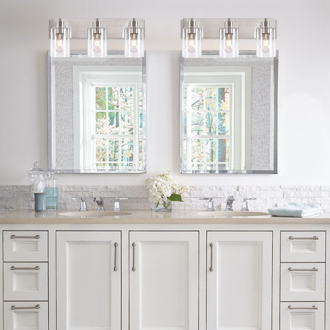 Chosenior clear glass shade bathroom light highlights mirror reflections.