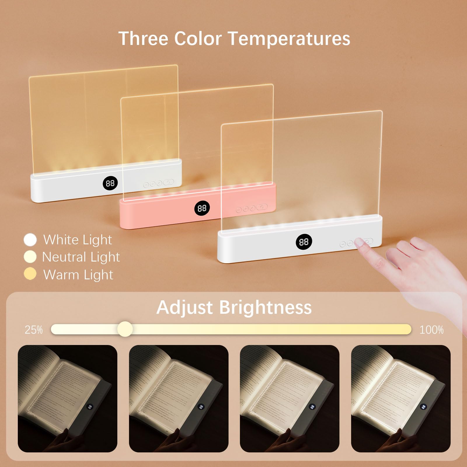 Choudao Tech LED Book Light 2-in-1 6500K color temp provides crisp white illumination.