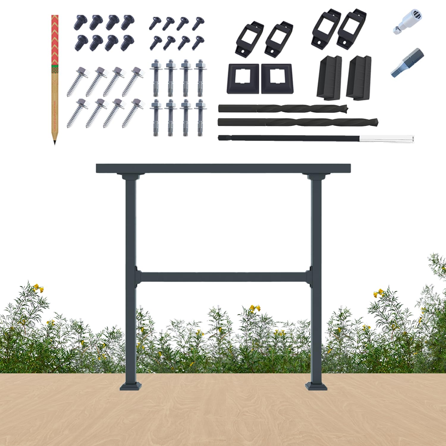 CHR CR horizontal deck rail black for flat surfaces, durable and weather-ready.