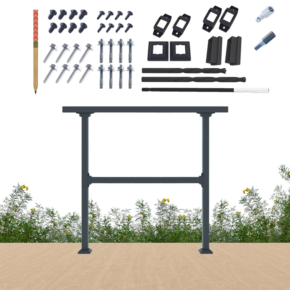 CHR CR horizontal deck rail black for flat surfaces, durable and weather-ready.