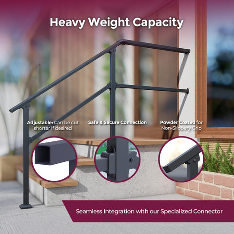 CHR black finish railing provides durability and contemporary style for indoor and outdoor use.