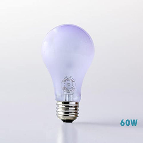 Chromalux frosted 60W bulb in a living room lamp offering balanced ambiance.
