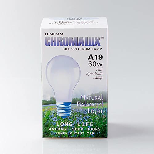 Chromalux frosted-60W bulbs 2-pack packaging shown for quick home replacement.