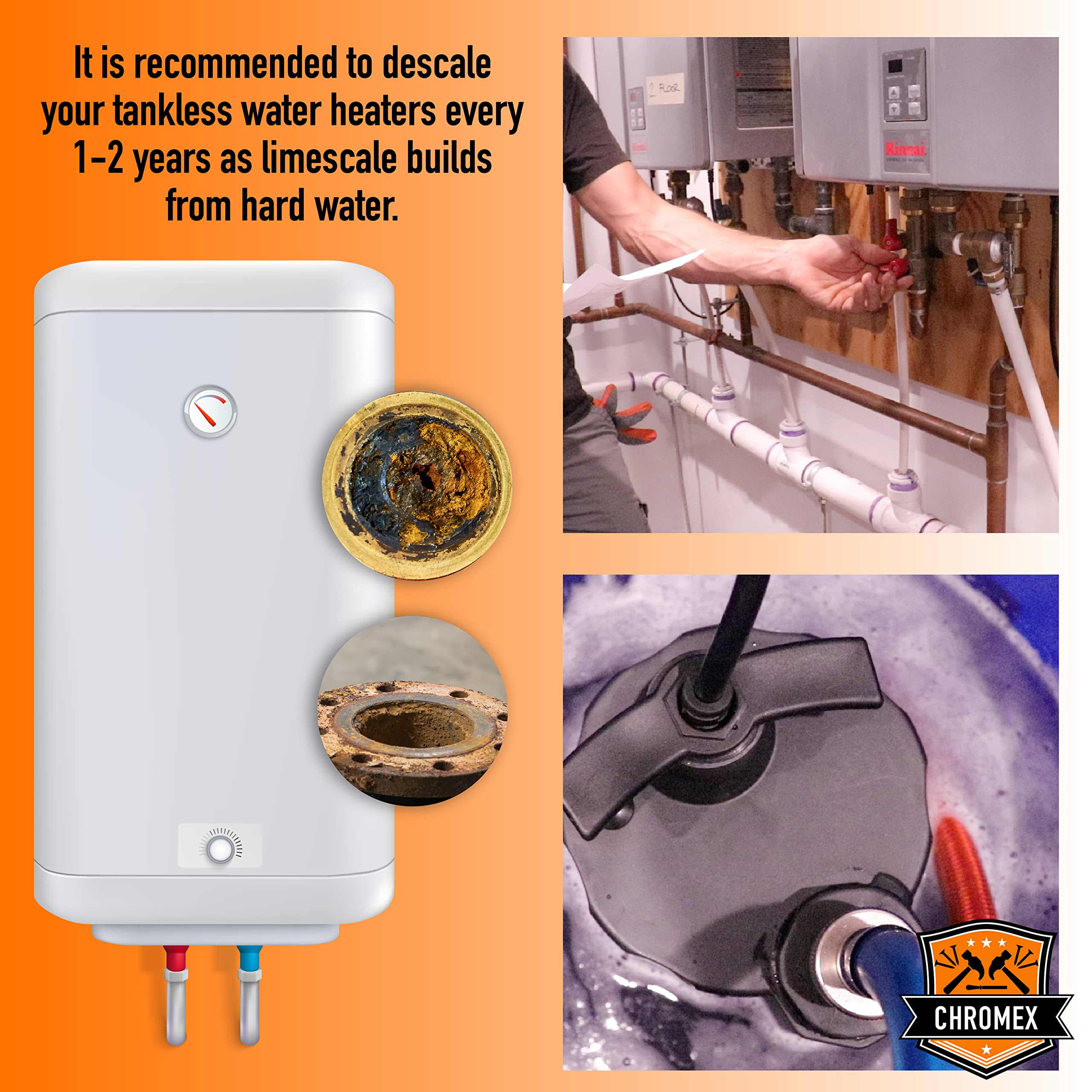 Chromex works with major brands like Rinnai and Navien for versatile use.