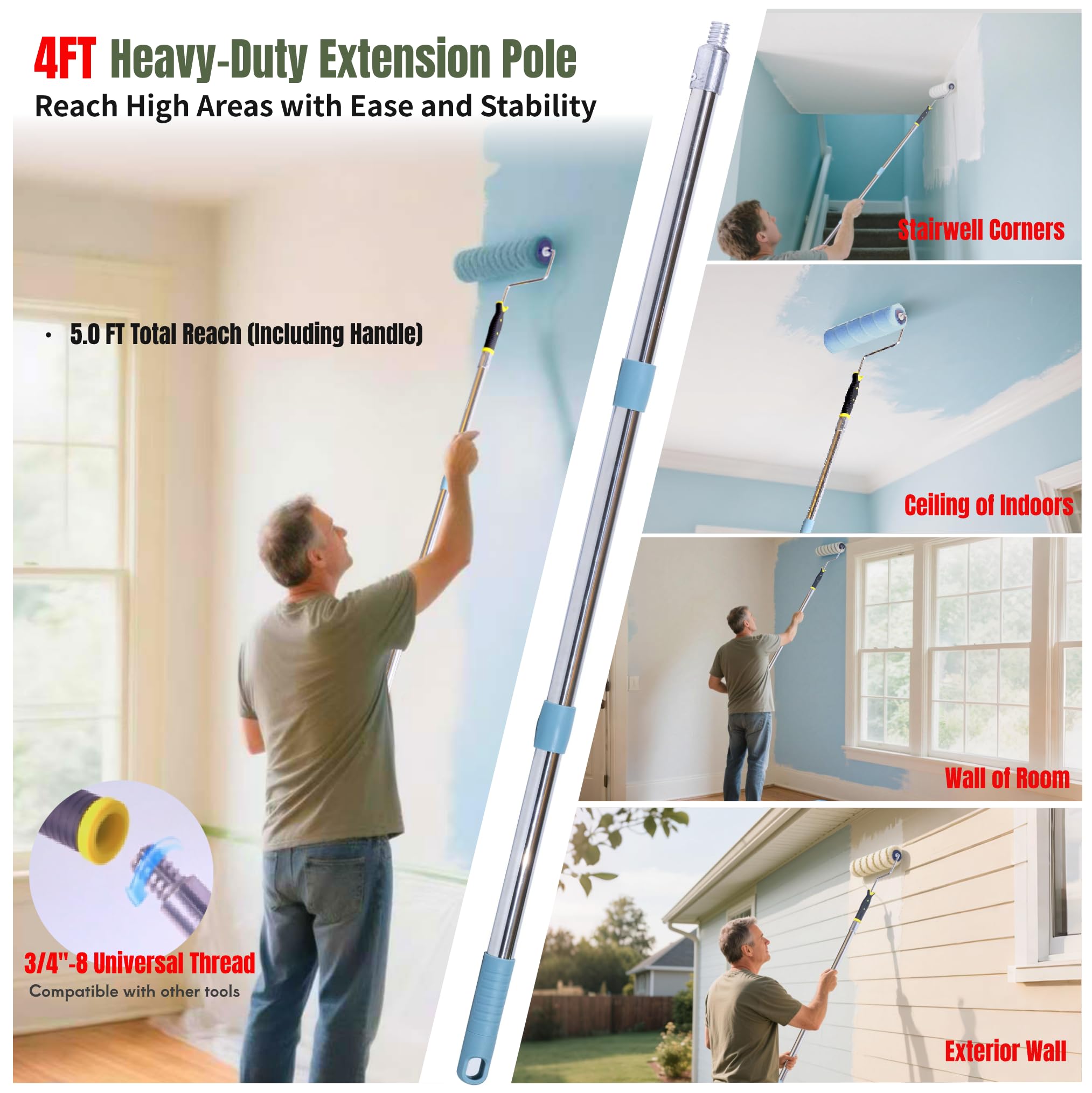 CHSCIENCE 9-inch microfiber roller covers in 3-pack deliver textured to smooth surfaces.